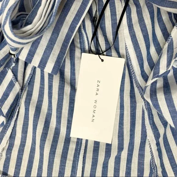 Zara Striped Tie Front Halter Top Blue & White Size Small - Picture 7 of 16